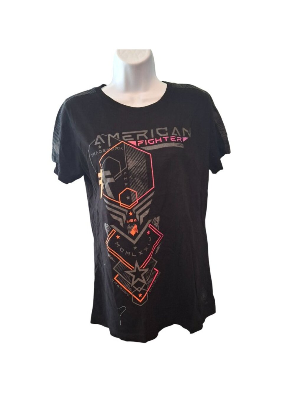 American Fighter Graphic Tee Womens L Black Neon MMA Streetwear Shirt